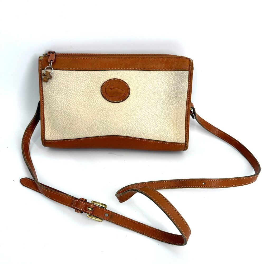 Vintage DOONEY & BOURKE All Weather Leather Crossbody Flap Bag Purse White Brown